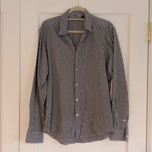 Theory black/white check button down shirt